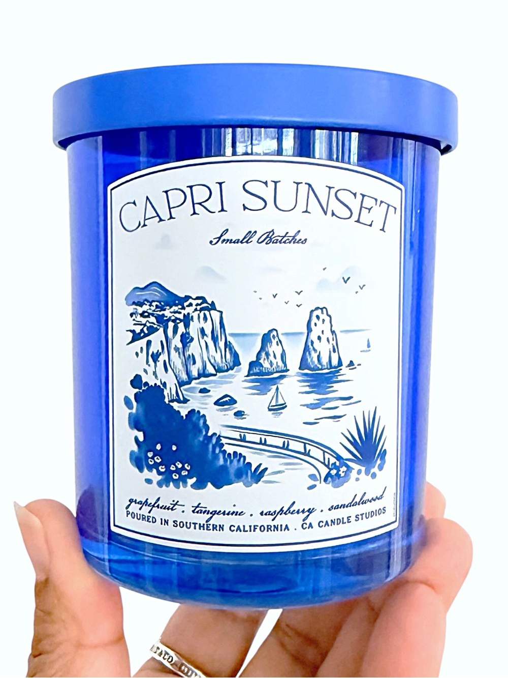 Leoben Company Capri Sunset Scented Candle - Blue and white